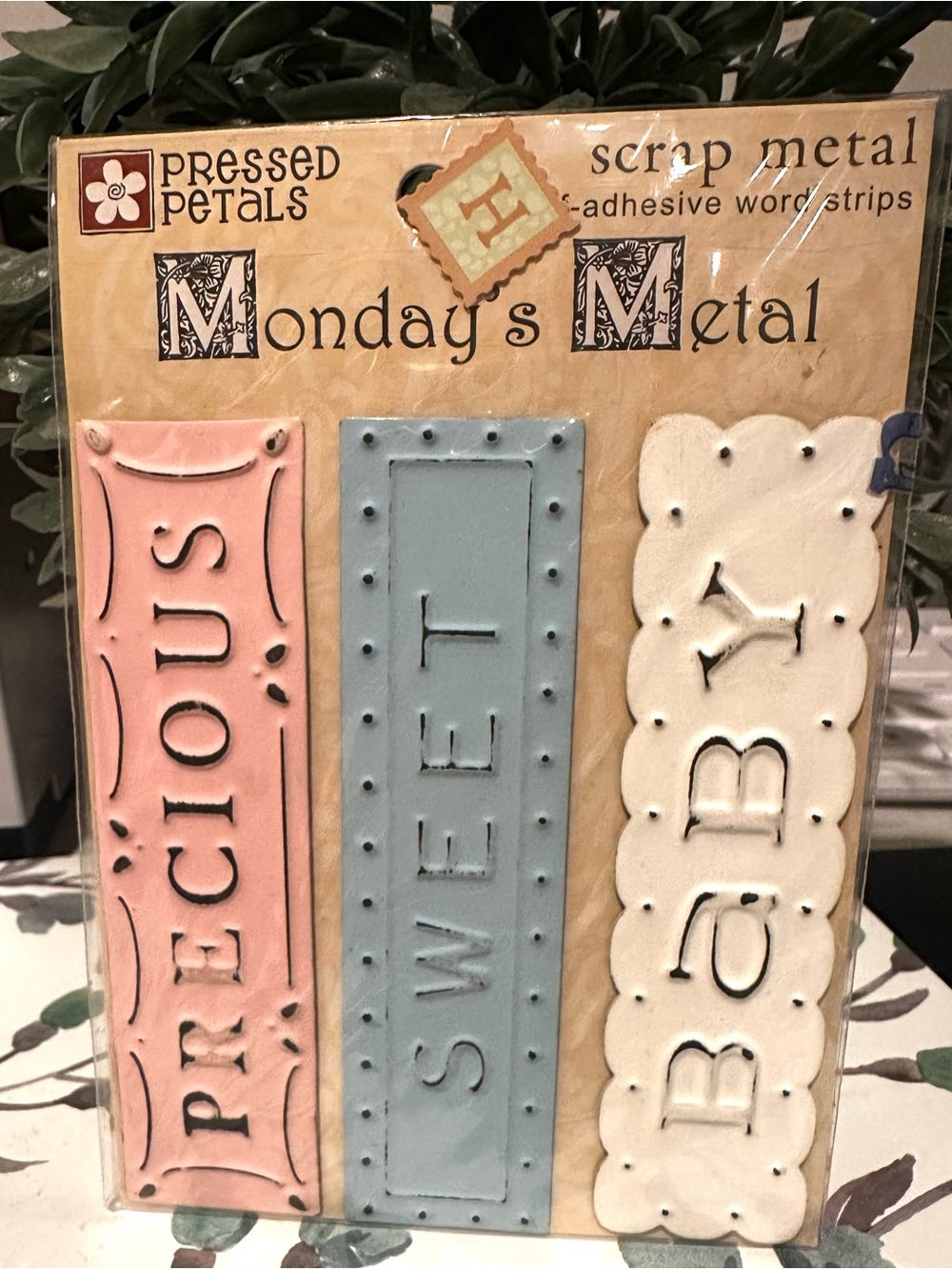 Scrapbook Monday's Metal Word Strips - Pink, Blue, Cream